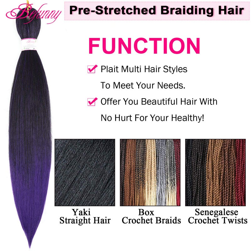 Befunny 8 Packs Braiding Hair Pre Stretched 24inch Prestretched Crochet Hair Two Tone Black/Purple Pre stretched Synthetic Hair For Human 3X Braids Yaki Straight, Itch Free For Women(24â€,Tpurple) - Image 4